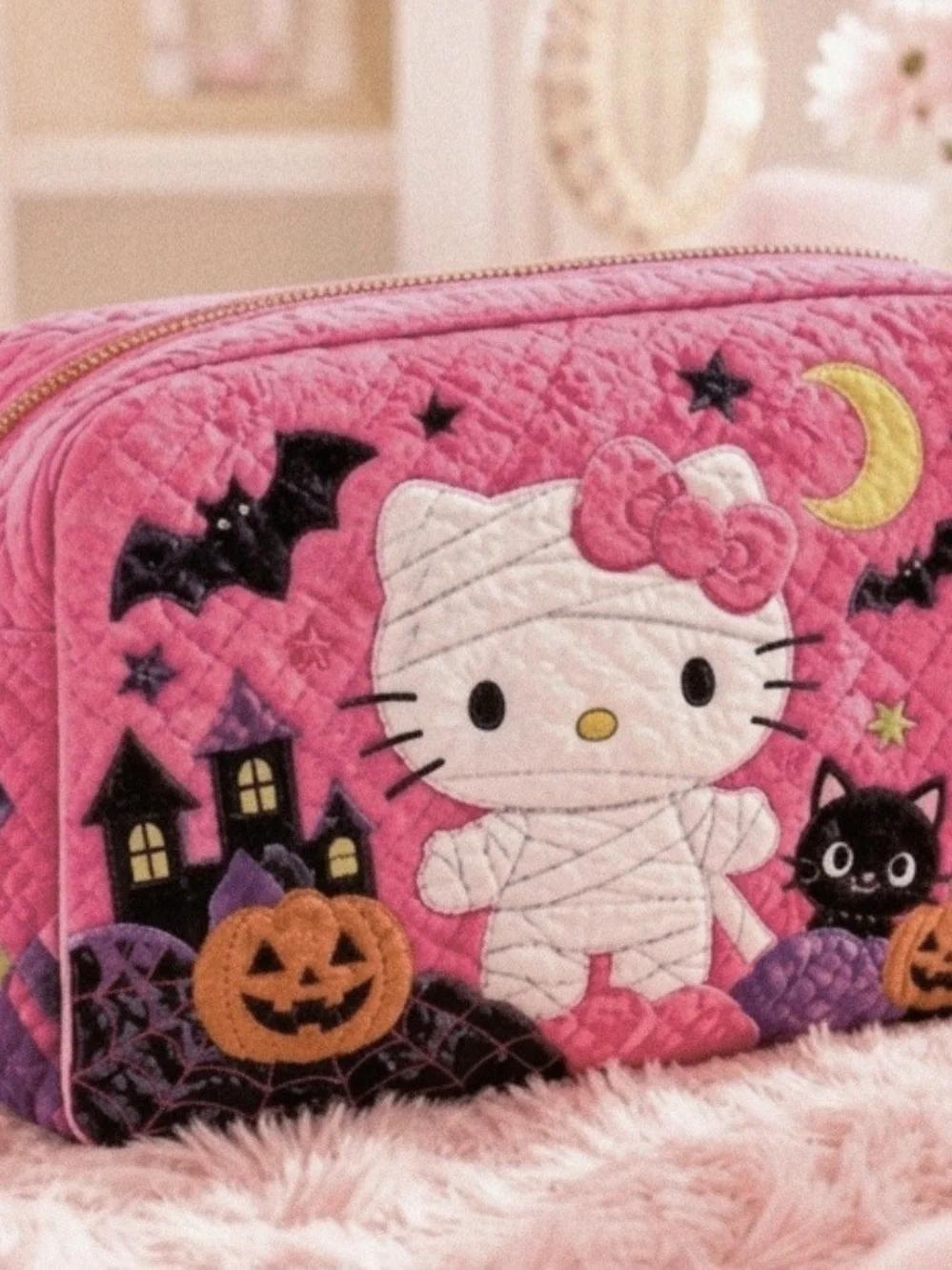 Sanrio Hello Kitty Mummy Quilted Cosmetic Large Bag 11x4x6 NWT